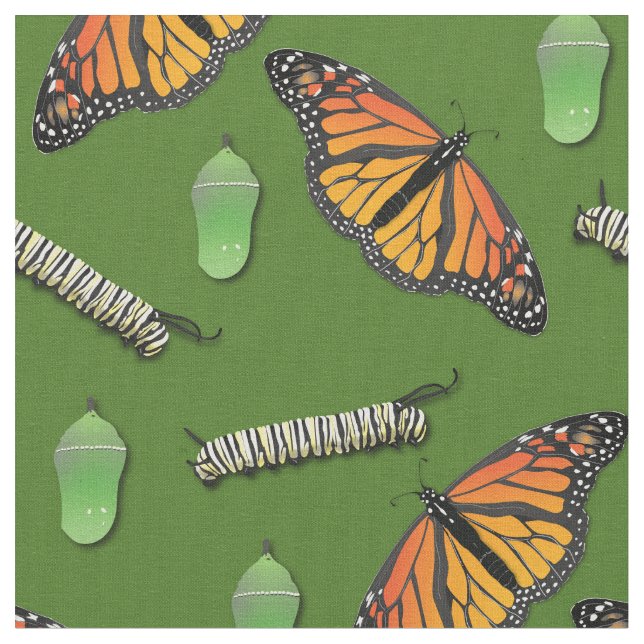 Monarch Butterflies Caterpelars Fabric Tyg (Närbild)