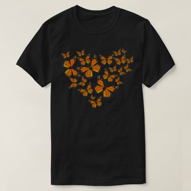 Monarch Butterflies Heart Mönster, uppfriskande T Shirt (Design framsida)
