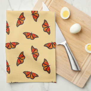Monarch butterflies mönster blek gult med monogram kökshandduk