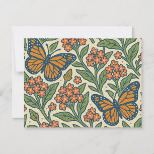 Monarch Butterflies och Milkweed Flowers Vykort
