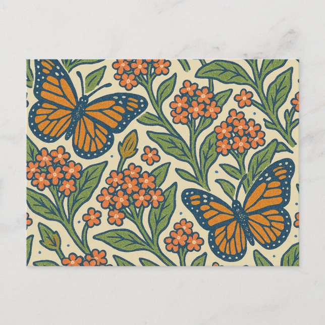 Monarch Butterflies och Milkweed Flowers Vykort (Framsida)