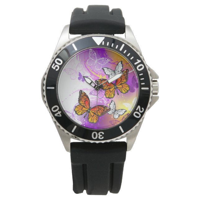 Monarch Butterflies on Lila Background Armbandsur (Framsida)