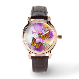 Monarch Butterflies on Lila Background Armbandsur