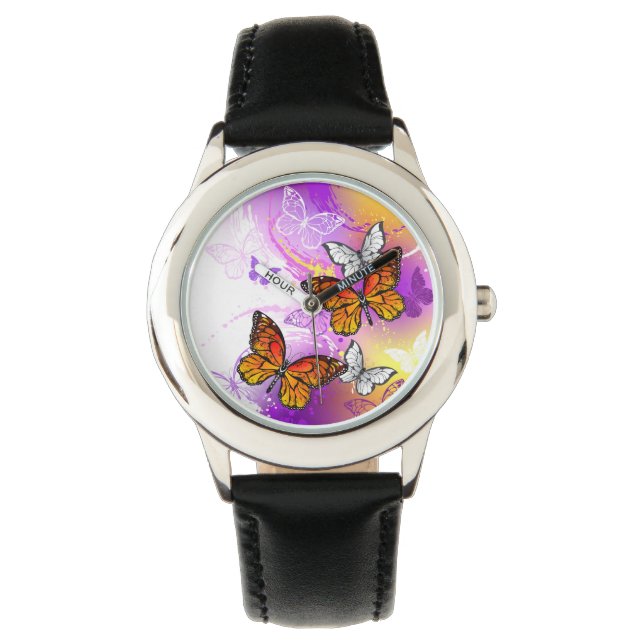 Monarch Butterflies on Lila Background Armbandsur (Framsida)