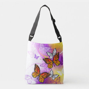Monarch Butterflies on Lila Background Axelväska