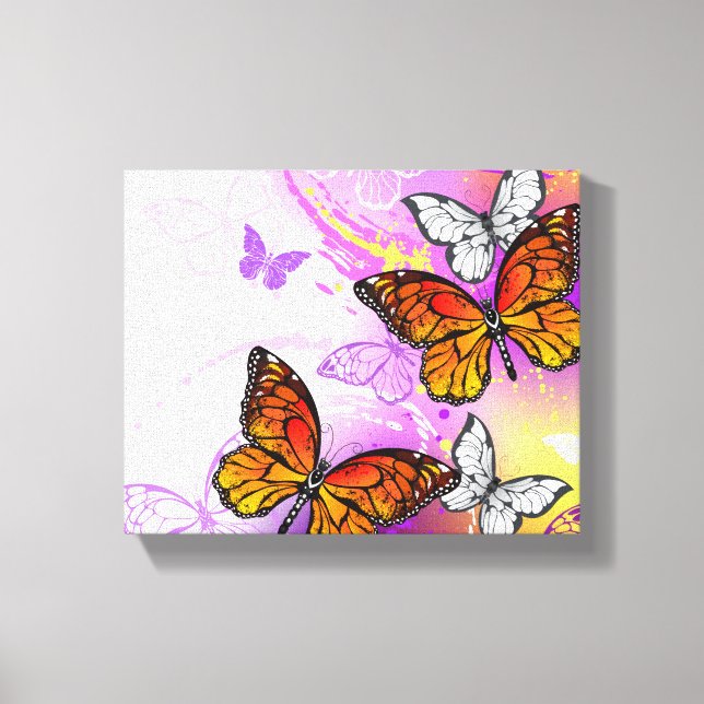 Monarch Butterflies on Lila Background Canvastryck (Framsida)