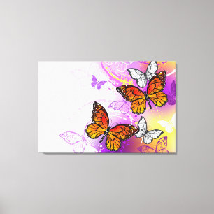 Monarch Butterflies on Lila Background Canvastryck