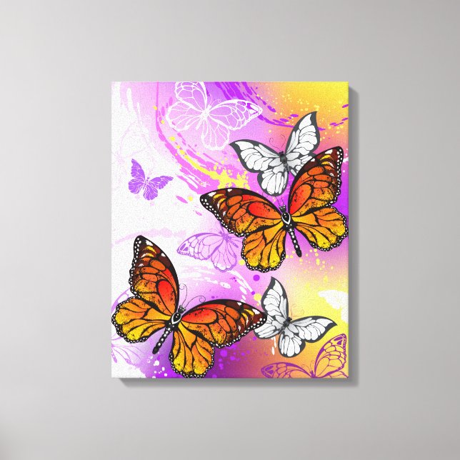 Monarch Butterflies on Lila Background Canvastryck (Framsida)