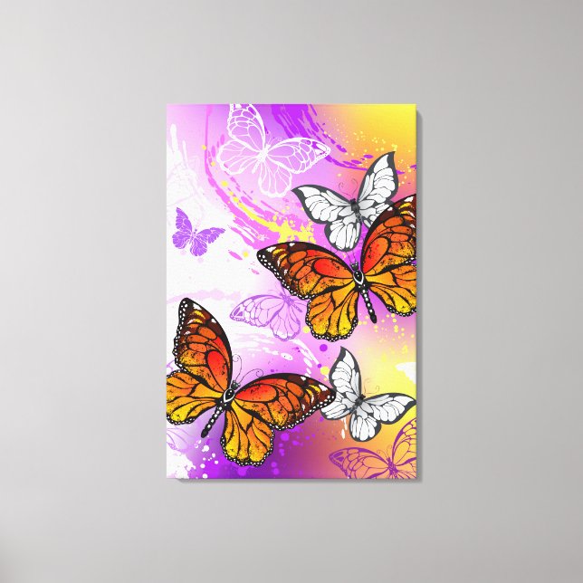 Monarch Butterflies on Lila Background Canvastryck (Framsida)