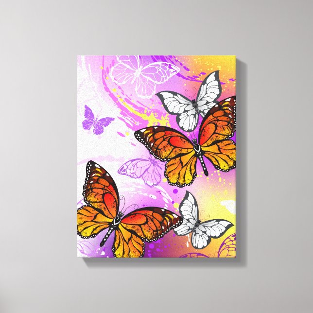 Monarch Butterflies on Lila Background Canvastryck (Framsida)