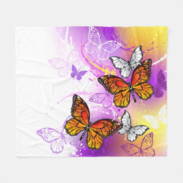 Monarch Butterflies on Lila Background Fleecefilt (Framsidan (Horisontell))