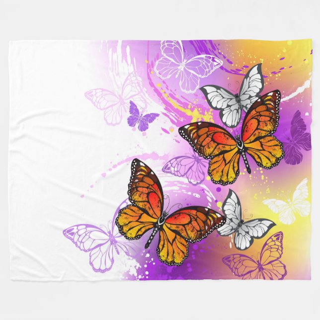 Monarch Butterflies on Lila Background Fleecefilt (Framsidan (Horisontell))