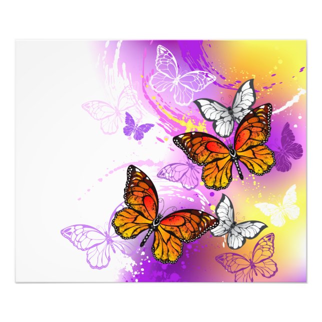 Monarch Butterflies on Lila Background Fototryck (Framsidan)