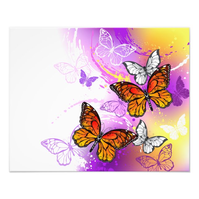 Monarch Butterflies on Lila Background Fototryck (Framsidan)