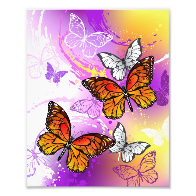 Monarch Butterflies on Lila Background Fototryck (Framsidan)