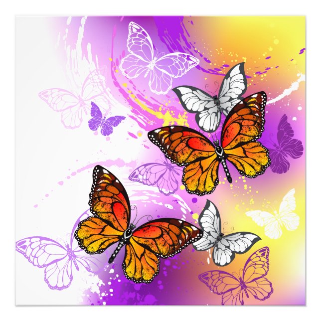 Monarch Butterflies on Lila Background Fototryck (Framsidan)