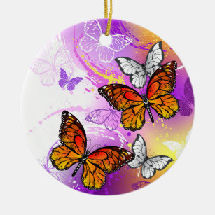 Monarch Butterflies on Lila Background Julgransprydnad Keramik