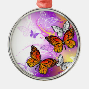 Monarch Butterflies on Lila Background Julgransprydnad Metall