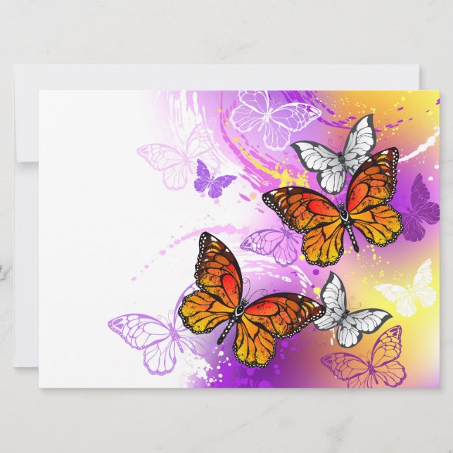 Monarch Butterflies on Lila Background Julkort (Framsida)