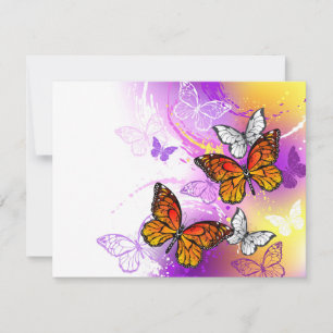 Monarch Butterflies on Lila Background Julkort