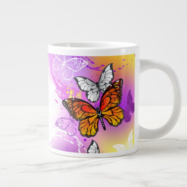 Monarch Butterflies on Lila Background Jumbo Mugg (Höger)