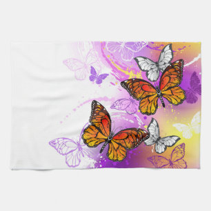 Monarch Butterflies on Lila Background Kökshandduk