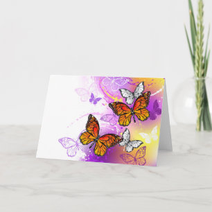 Monarch Butterflies on Lila Background Kort