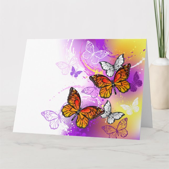 Monarch Butterflies on Lila Background Kort (Framsida)