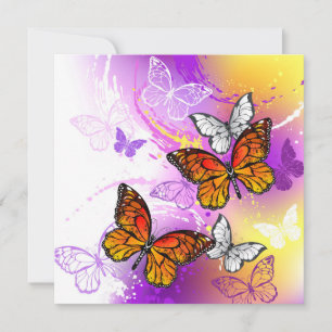 Monarch Butterflies on Lila Background Kort