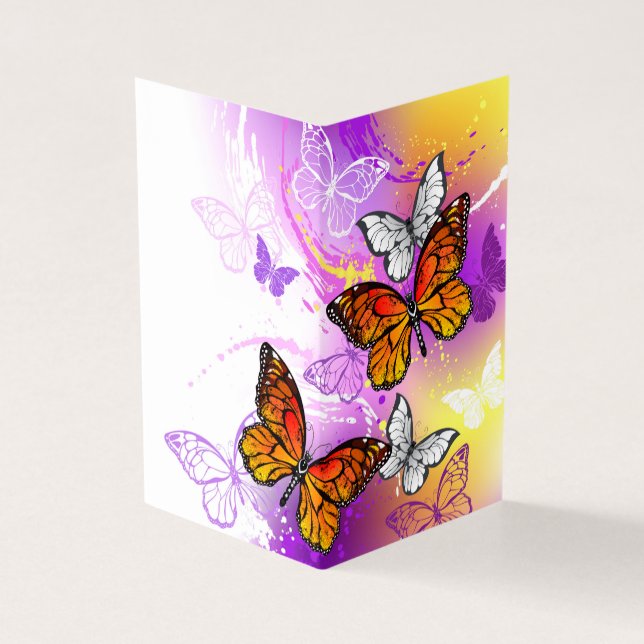 Monarch Butterflies on Lila Background Kort (Utsida)