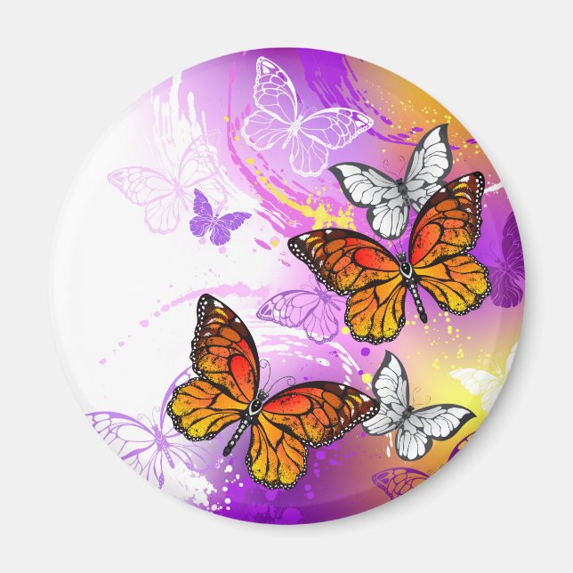 Monarch Butterflies on Lila Background Magnet (Framsidan)