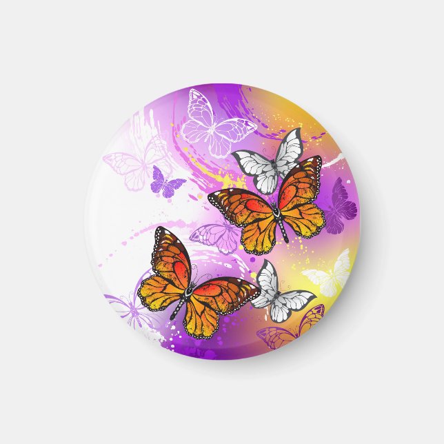 Monarch Butterflies on Lila Background Magnet (Framsidan)