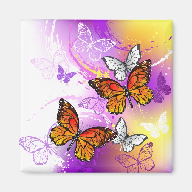 Monarch Butterflies on Lila Background Magnet (Framsidan)