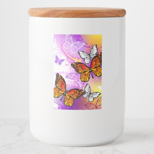 Monarch Butterflies on Lila Background Mat Etikett (Framsida)