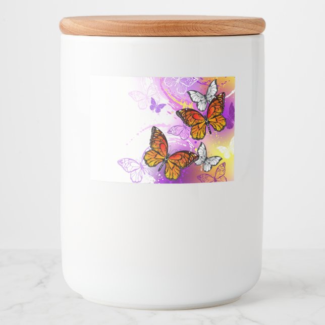 Monarch Butterflies on Lila Background Mat Etiketter (Framsida)