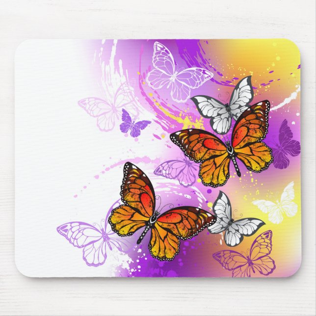 Monarch Butterflies on Lila Background Musmatta (Framsidan)