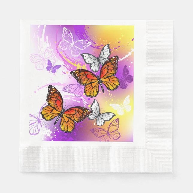 Monarch Butterflies on Lila Background Pappersservett (Framsidan)