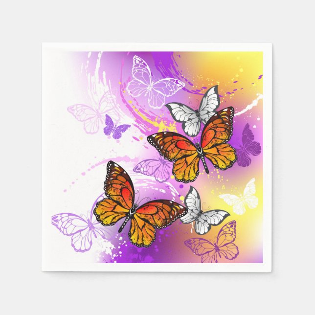 Monarch Butterflies on Lila Background Pappersservett (Framsidan)