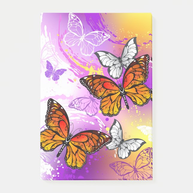 Monarch Butterflies on Lila Background Post-it Block (Framsida)