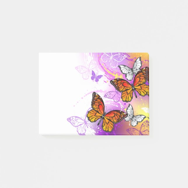Monarch Butterflies on Lila Background Post-it Block (Framsida)