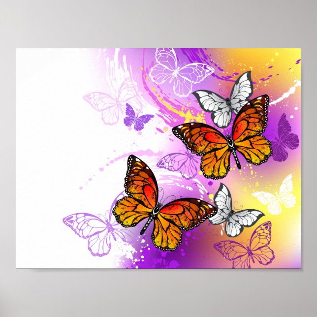 Monarch Butterflies on Lila Background Poster (Framsidan)