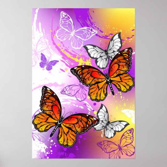 Monarch Butterflies on Lila Background Poster (Framsidan)