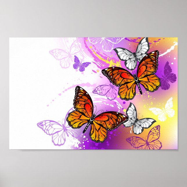 Monarch Butterflies on Lila Background Poster (Framsidan)