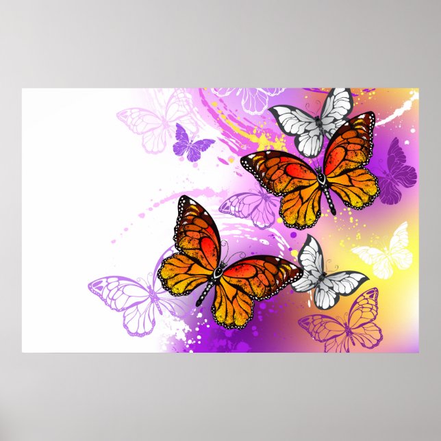 Monarch Butterflies on Lila Background Poster (Framsidan)