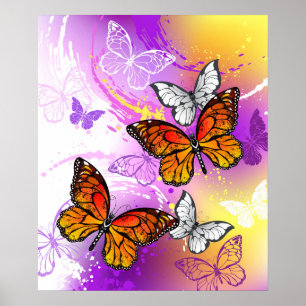Monarch Butterflies on Lila Background Poster