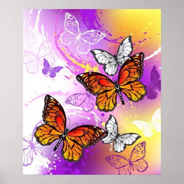 Monarch Butterflies on Lila Background Poster (Framsidan)