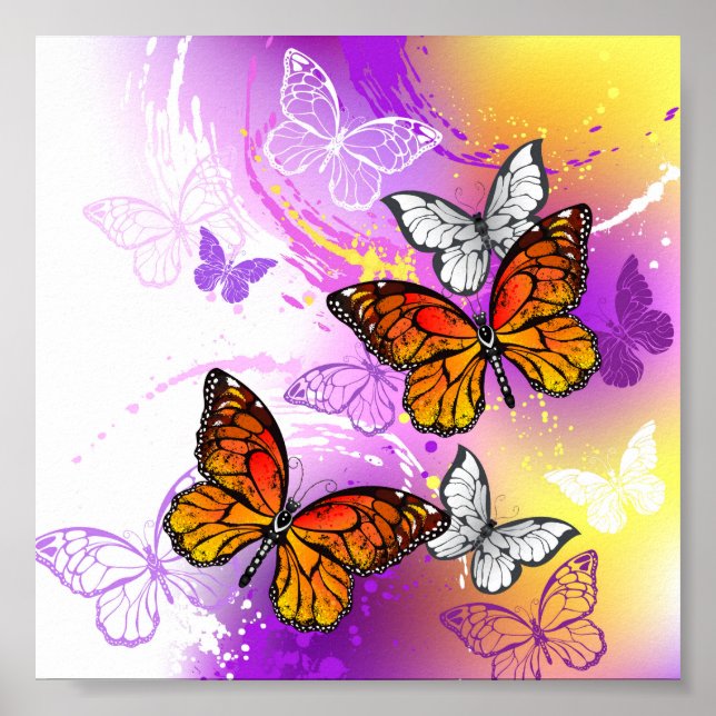 Monarch Butterflies on Lila Background Poster (Framsidan)