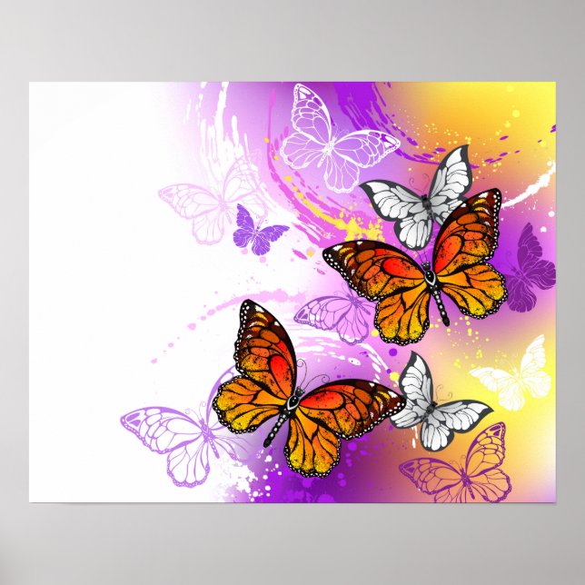 Monarch Butterflies on Lila Background Poster (Framsidan)