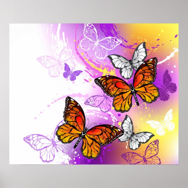Monarch Butterflies on Lila Background Poster (Framsidan)