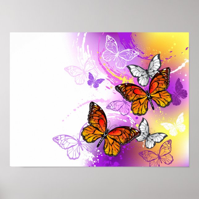 Monarch Butterflies on Lila Background Poster (Framsidan)